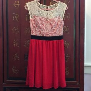 Lace Top Red Skirt Dress
